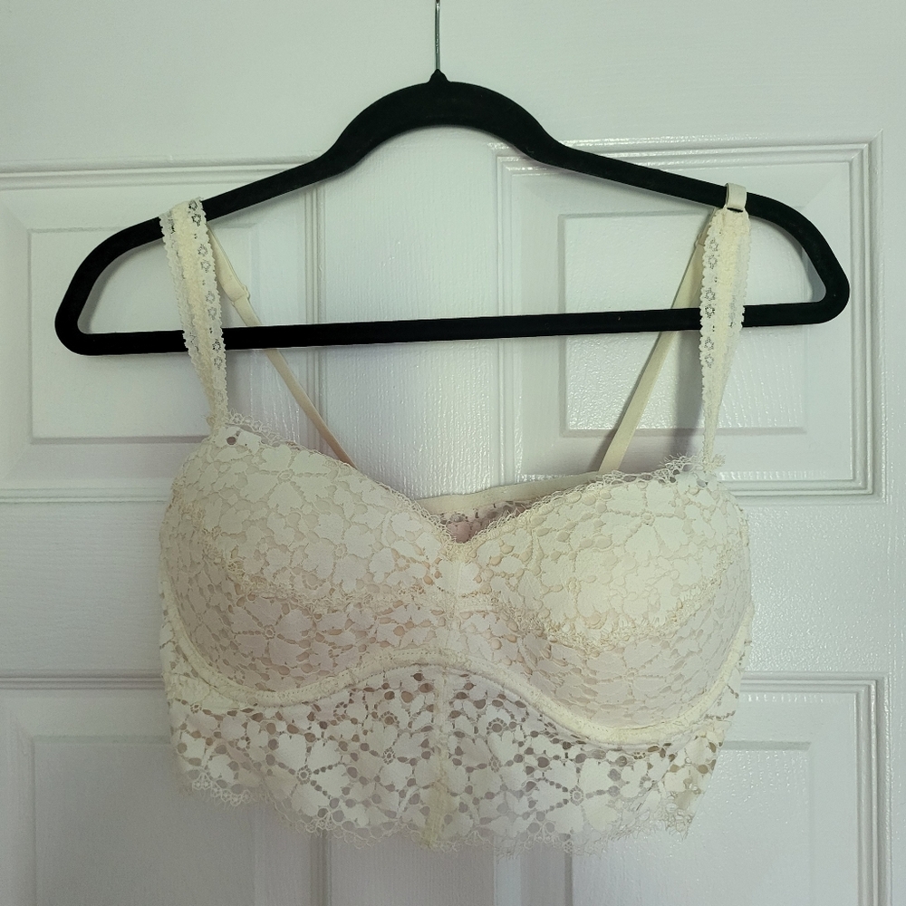 Victoria's Secret Pink L White Lace Underwire Bralette Longline